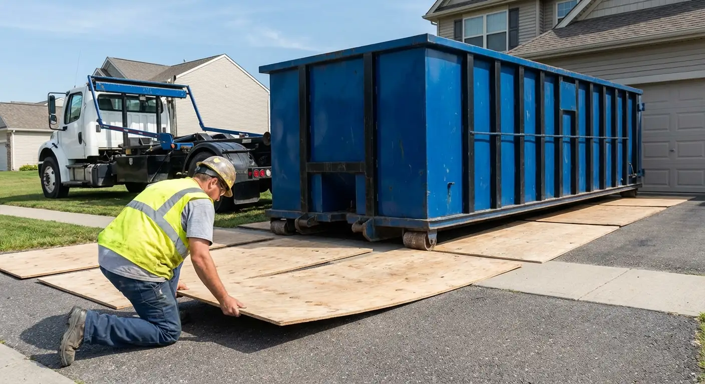 Driveway protection and delivery preparation for dumpster rental in Chandler, AZ