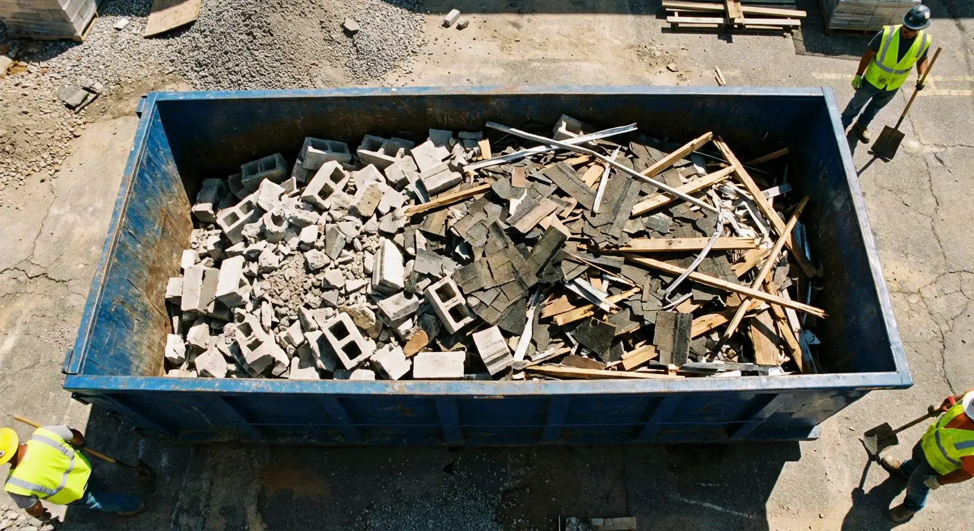 Roll-off dumpster loaded with construction debris in Chandler, AZ