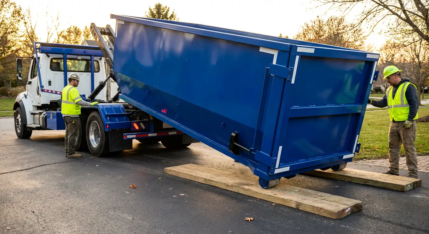 Dumpster delivery on driveway in Chandler, AZ
